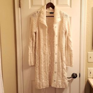 MODA International Cream Ivory Cable Cardigan Sweater Small